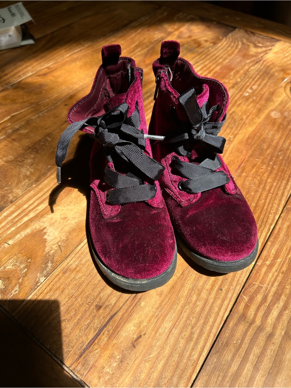 Cat & Jack Girls' Burgundy Velvet Lace-Up Boots